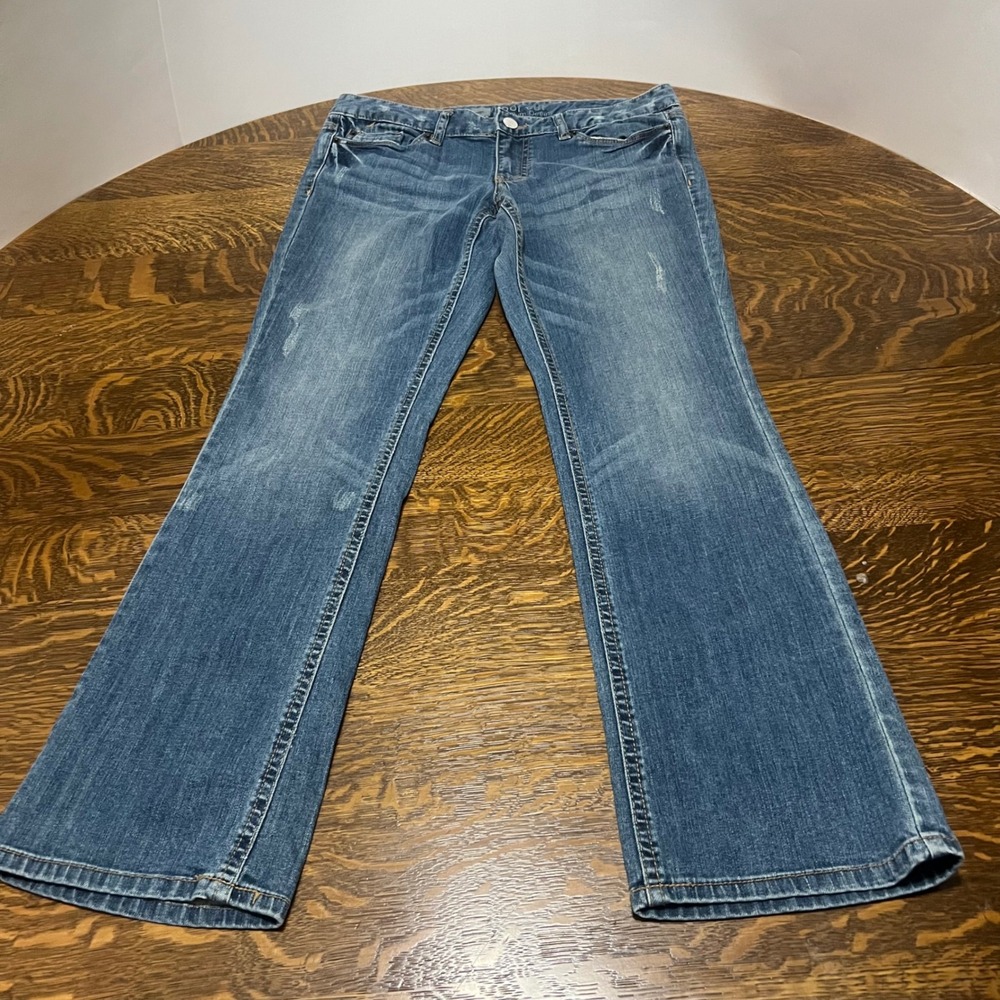 Mossimo Boot Cut Jeans Womens 8S Blue Premium Denim Distressed Short